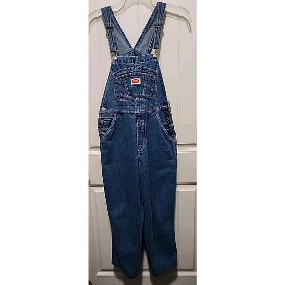 REVOLT Jeans Bib Overalls Carpenter Blue Denim Sz Junior Medium Stripe Accent0 - Picture 1 of 10